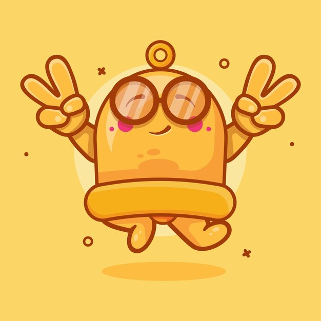 cute yellow bell character mascot with peace sign hand gesture isolated cartoon in flat style design