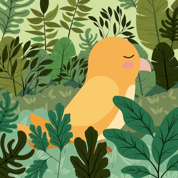 cute yellow bird in forest scape scene 