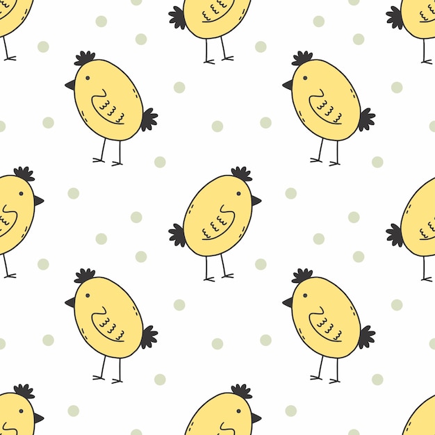 Cute yellow bird and polka dots Seamless background for sewing children clothes Printing on fabric and wrapping paper Pattern for nursery