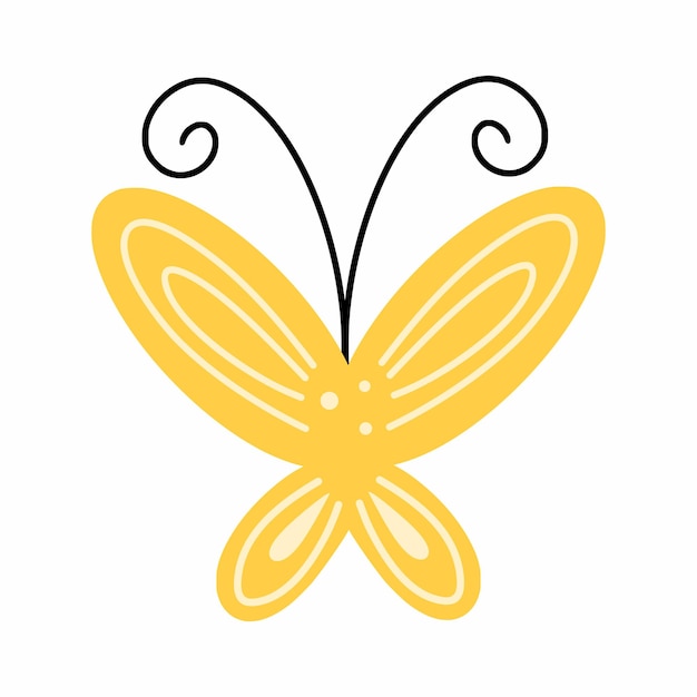 Cute yellow butterfly on white background Vector doodle illustration Postcard decor element