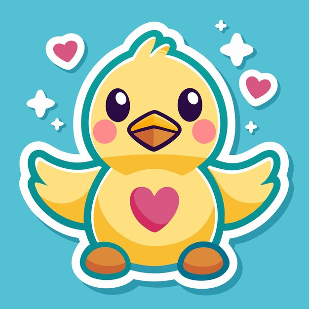 Cute yellow chick cartoon with hearts and stars sticker