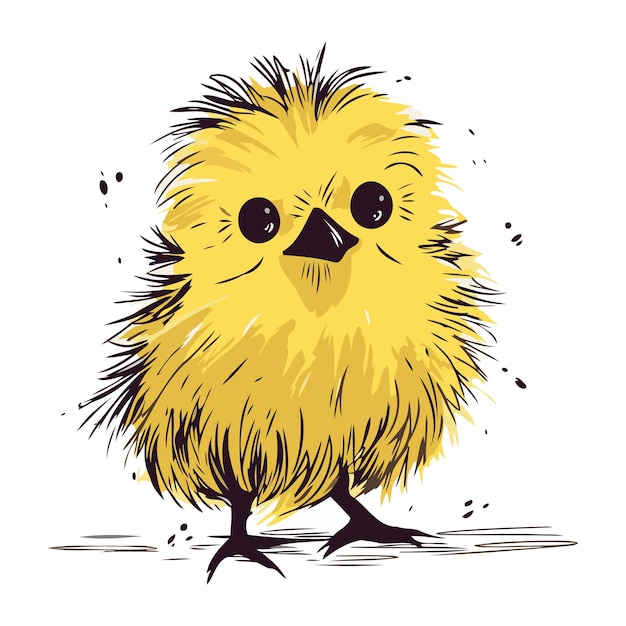 Cute yellow chick isolated on white background Hand drawn vector illustration