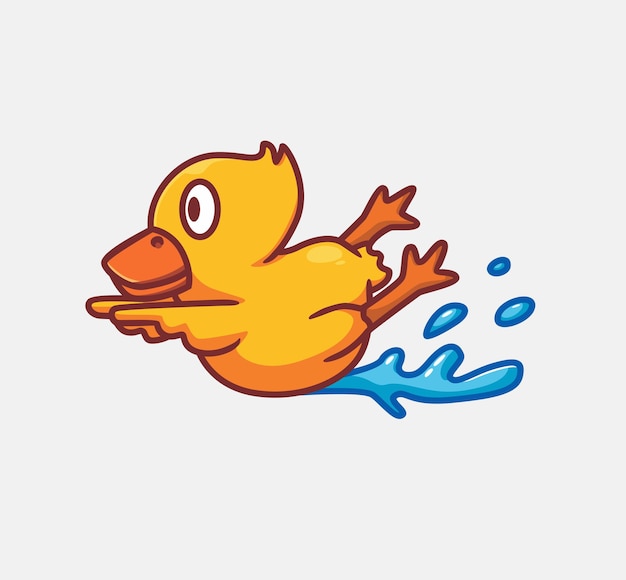 Cute yellow duck skating in a water