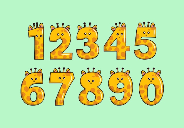 Cute yellow giraffe collection with numbering for birthday party kid education ornament element etc