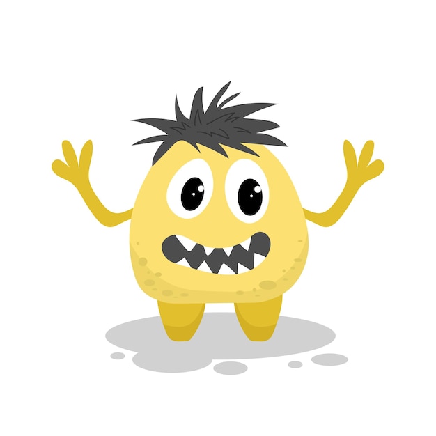 Cute yellow monster in flat style isolated on white background Vector illustration