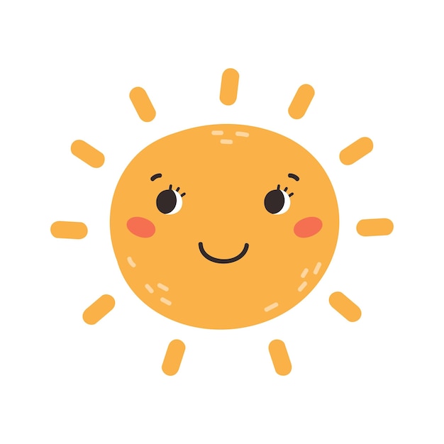 Cute yellow sun is smiling isolated on a white background Cartoon vector illustration