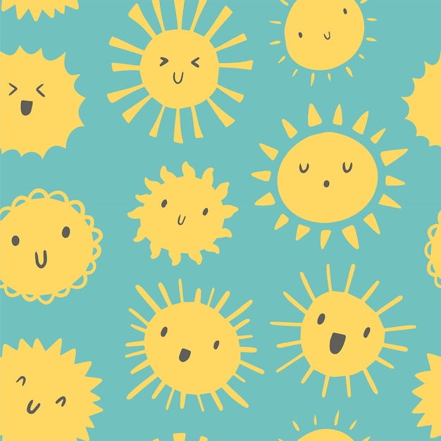 Cute yellow suns seamless pattern Childish background with smiling sun