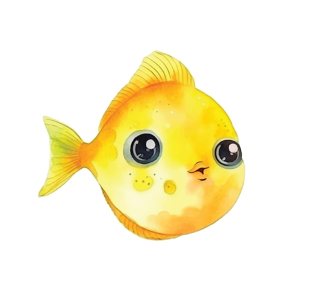 Cute Yellow Tang watercolor paint