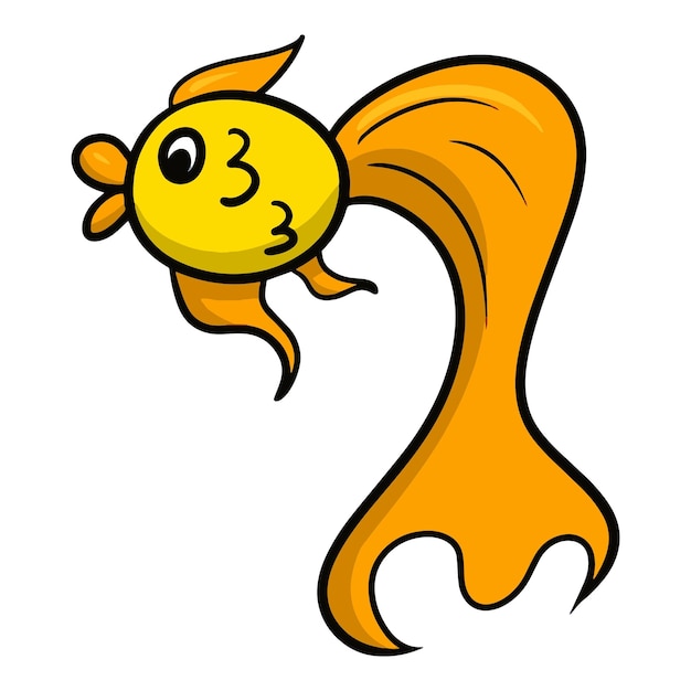 Cute yelloworange golden aquarium fish with a big tail vector cartoon illustration