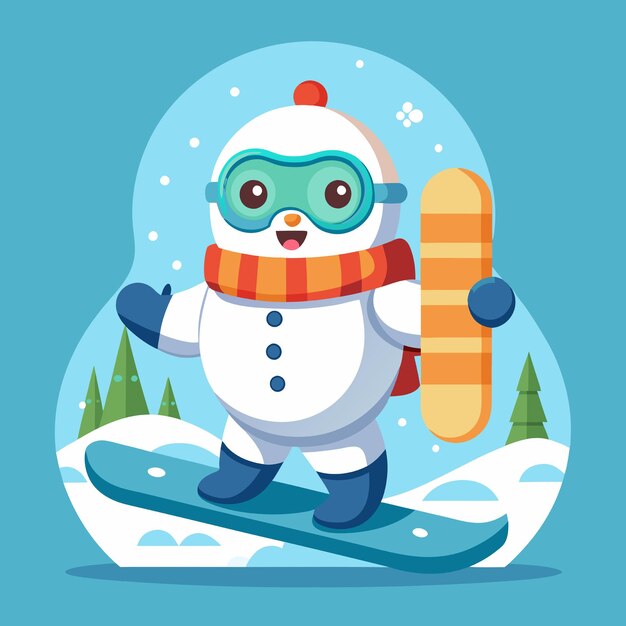 Vector cute yeti snowboarding cartoon vector icon illustration animal sport icon concept isolated premium vector flat cartoon style