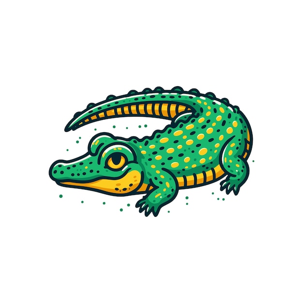 Vector cute young green crocodile on a white background vector illustration with animal in cartoon style