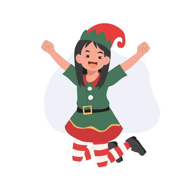 Cute Young happy christmas elf kid vector illustration