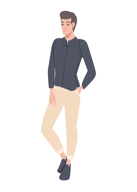 Cute young man in fashion casual clothes cartoon character design flat vector illustration isolated on white background