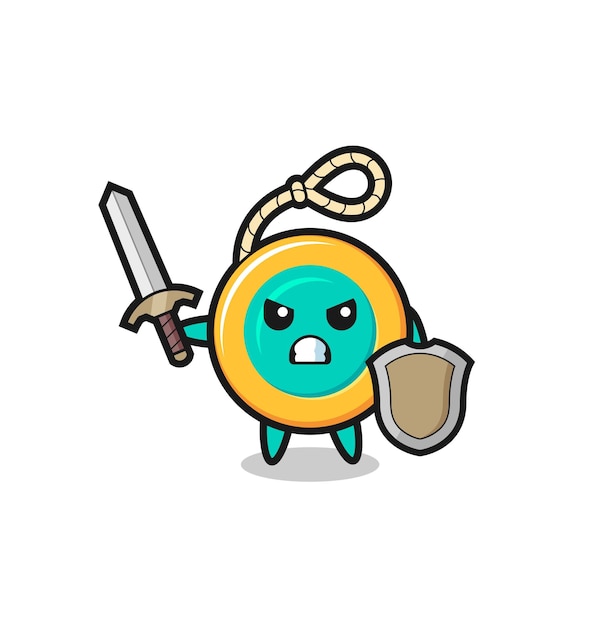 Cute yoyo soldier fighting with sword and shield