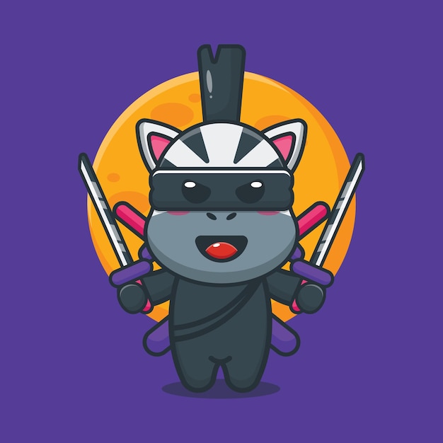 Cute zebra ninja cartoon vector illustration