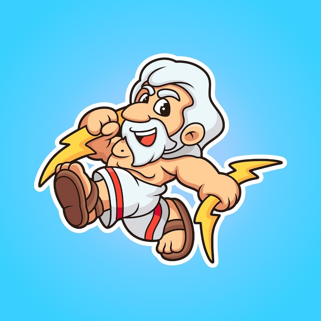 Cute zeus holding lighting bolt cartoon