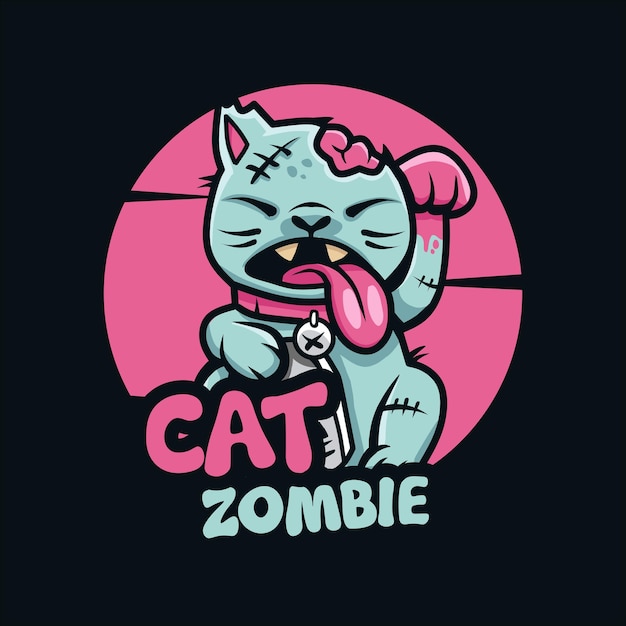 cute zombie cat logo vector illustration