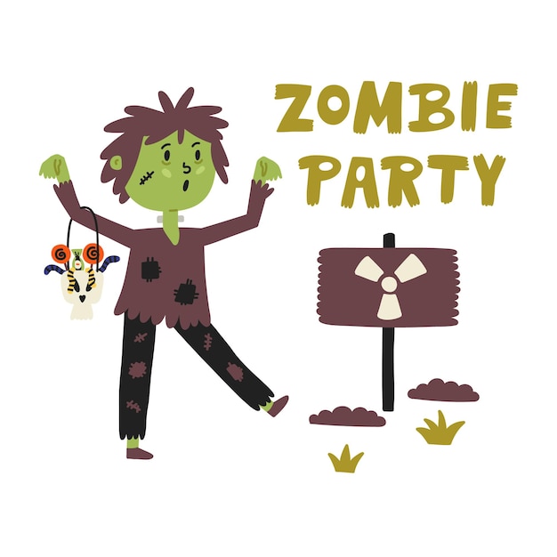 Cute zombie character with candy