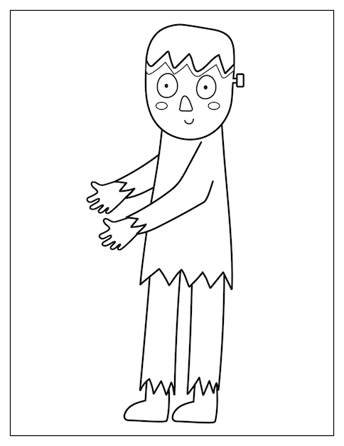 Cute zombie coloring page. Spooky Halloween character print for coloring book in US Letter format