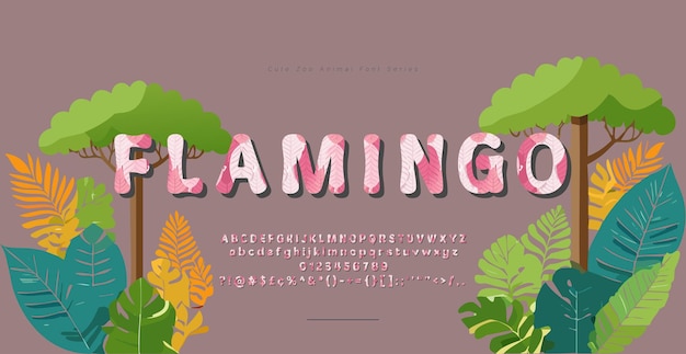 Cute Zoo Animal Font Series Flamingo Pattern Cartoon Typography