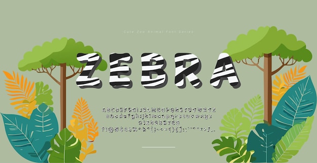 Cute Zoo Animal Font Series Zebra Pattern Cartoon Typography