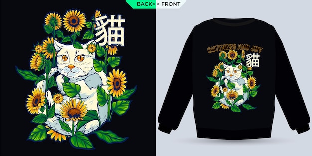 The Cuteness and Joy of a Sunflower Cat Shown with a Shirt Mock Up