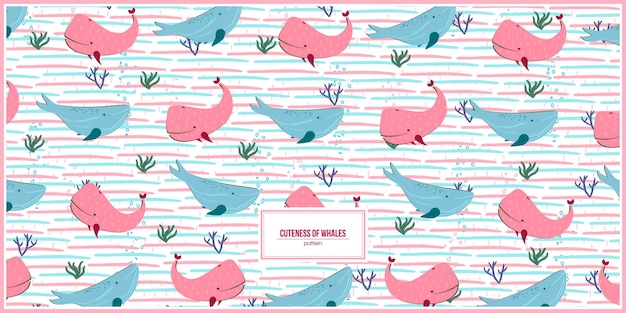 cuteness of whales pattern with colorful of sea ornaments