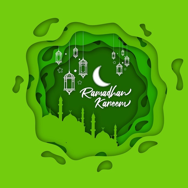 cuter ramadhan kareem poster paper cut template vector design