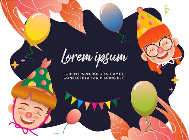 Cutes Character Birthday Celebrating Concept With Kids and Ballons Illustration 

Vector