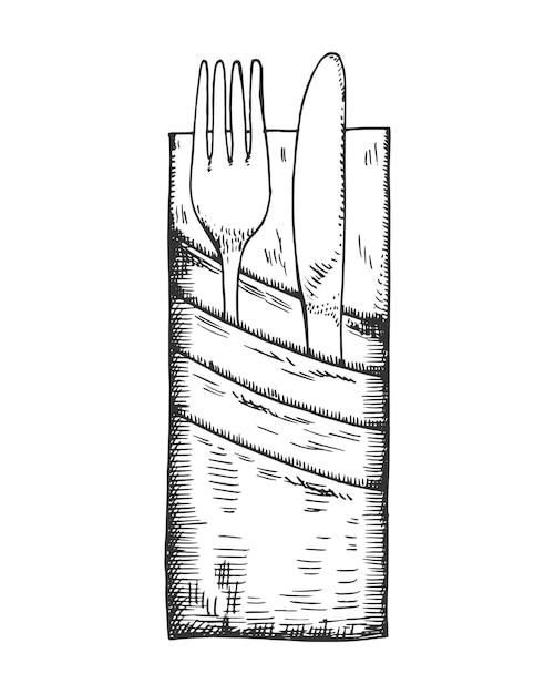 Cutlery fork and knife vector isolated drawing