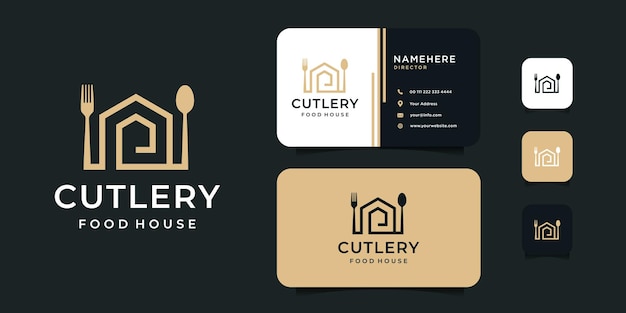 Cutlery house fork and spoon logo design with business card   template.