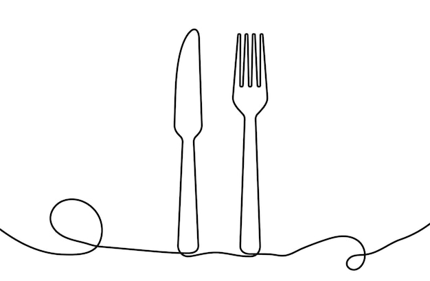 Cutlery one line background Vector illustration Fork and knife line icon