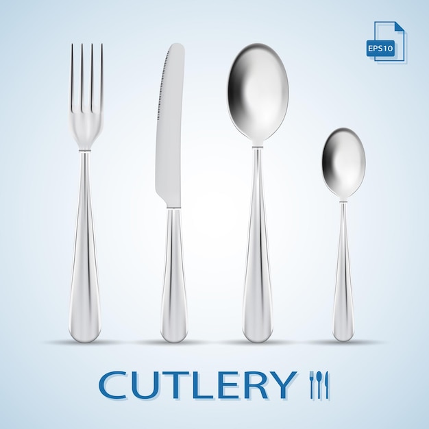 Cutlery Set Of Fork Spoon Knife And Dessert Spoon Isolated On A Background Vector Illustration