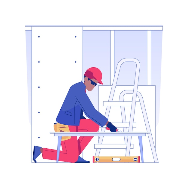 Cutting drywall isolated concept vector illustration