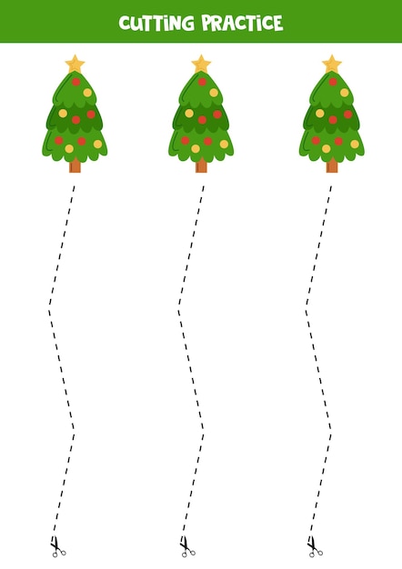 Cutting practice for children with Christmas trees