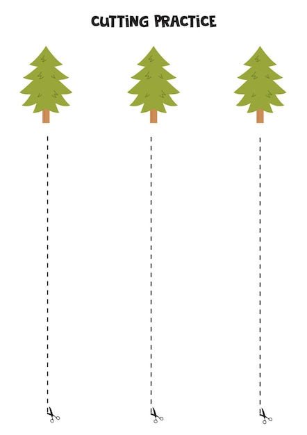 Cutting practice for children with green pine