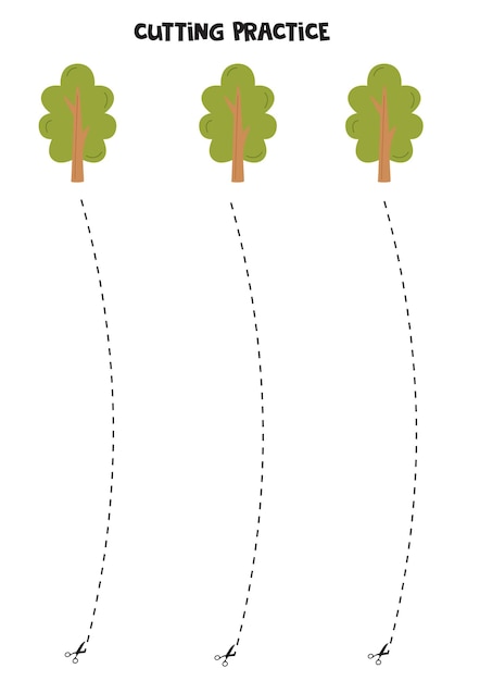 Cutting practice for children with green tree