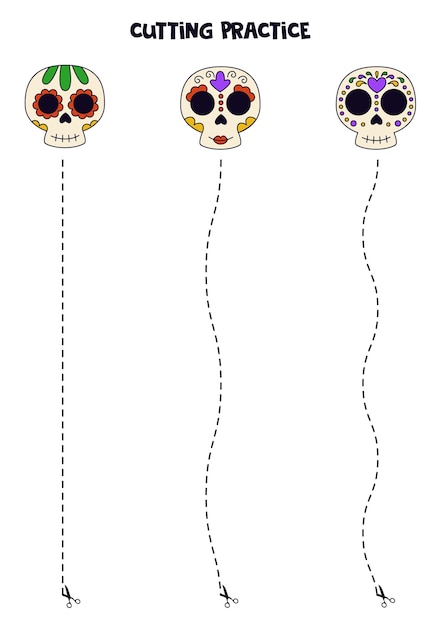 Cutting practice for children with Mexican skulls