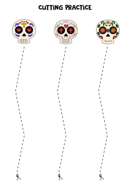 Cutting practice for children with Mexican skulls