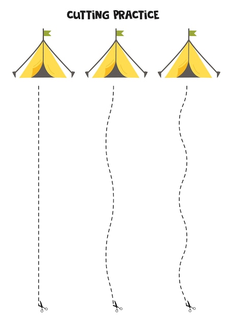 Cutting practice for children with yellow tent