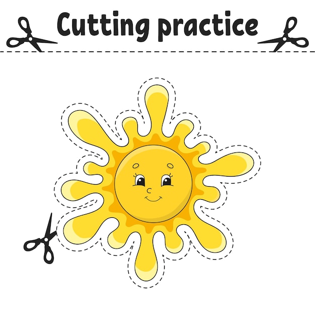 Cutting practice Educational activity worksheet for kids and toddlers Game for children