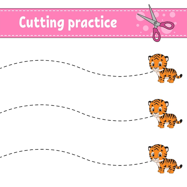 Cutting practice for kids Education developing worksheet Activity page Color game for children Animal theme