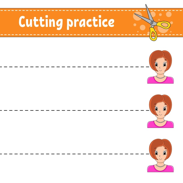 Cutting practice for kids Education developing worksheet Activity page Color game for children