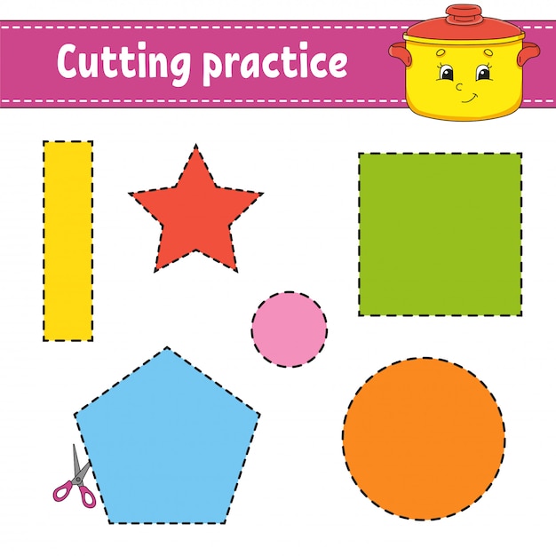 Cutting practice for kids. Education developing worksheet.