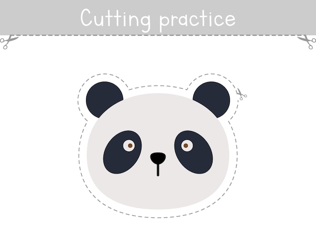 Cutting practice for kids worksheet. Educational game for children. Scissor activity. Cute panda