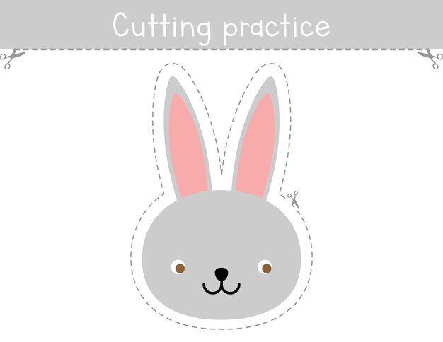 Vector cutting practice for kids worksheet. educational game for children. scissor activity. cute rabbit