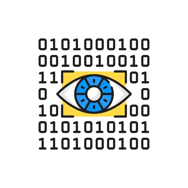 Cyber attack eye and binary system color line icon