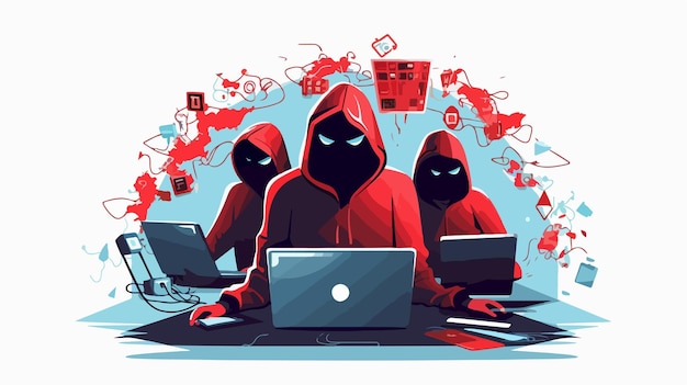 Vector cyber burglars and hackers stealing personal information concept