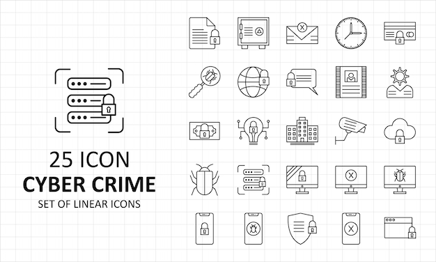  Cyber Crime Icons Sheet Pixel Perfect