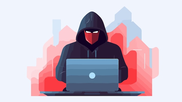 Vector cyber criminal with laptop online fraud scam concept